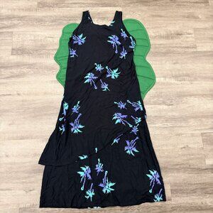 Bali Batiks Womens Small Black Palm Tree Layered Resort Wear Maxi Dress